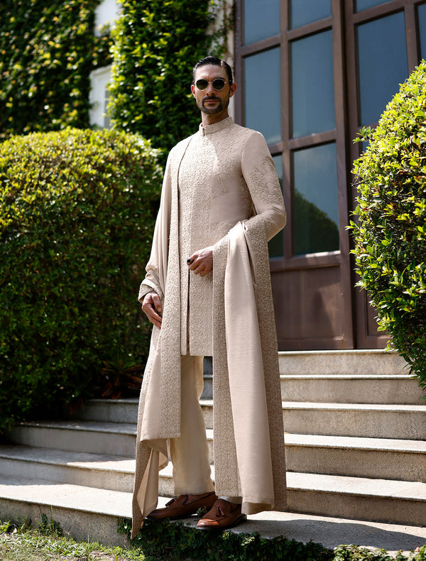 Ivory Hand Embroidered Sherwani