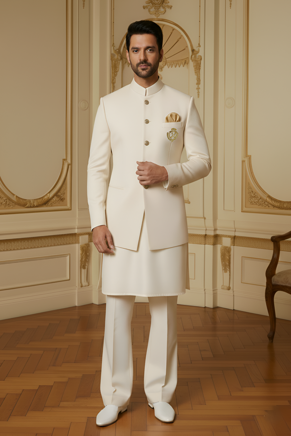 Royal White Prince Coat with Kurta/Pajama